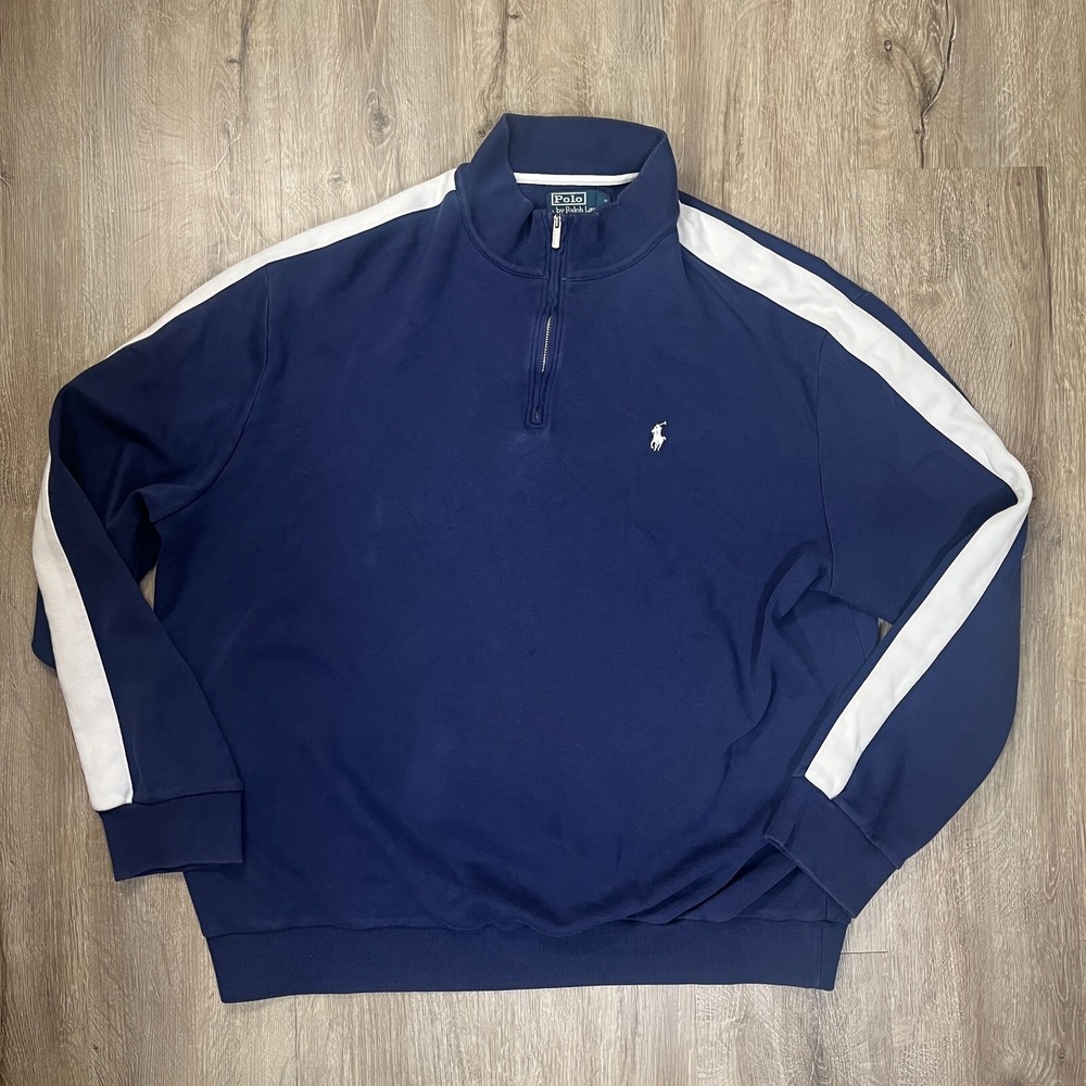 Polo Ralph Lauren Men's 1/4 Zip Track Top XXL Pima Cotton Blue Striped